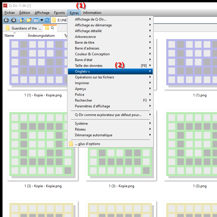 Quelles options offre la gestion des onglets dans l explorateur de fichiers Q Dir pour Windows